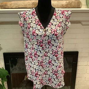 #316 Romantic Loft Floral Ruffle Sleeve Top Size Small